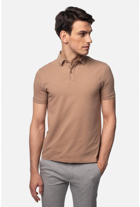 KOSZULKA POLO LIERMO BEŻOWA Z BAWEŁNY TYPU JERSEY