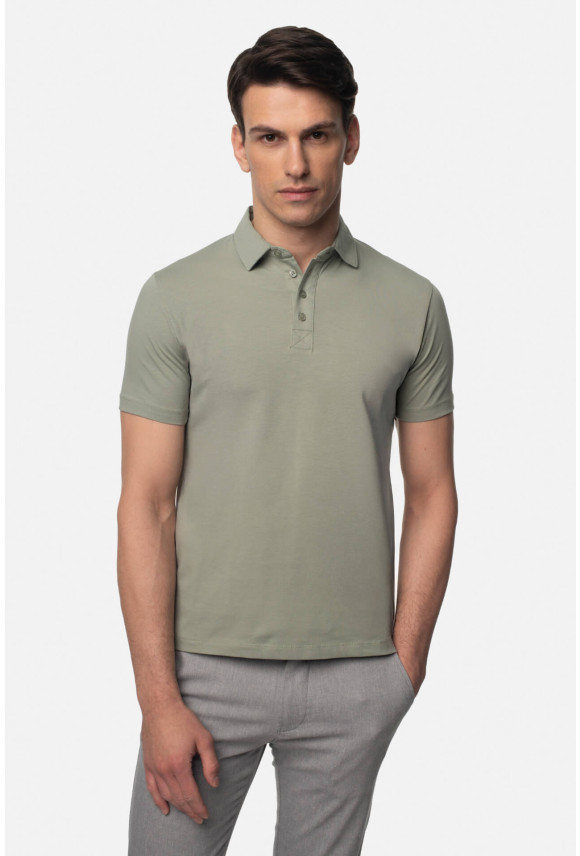 KOSZULKA POLO LIERMO ZIELONA 0001 Z BAWEŁNY TYPU JERSEY
