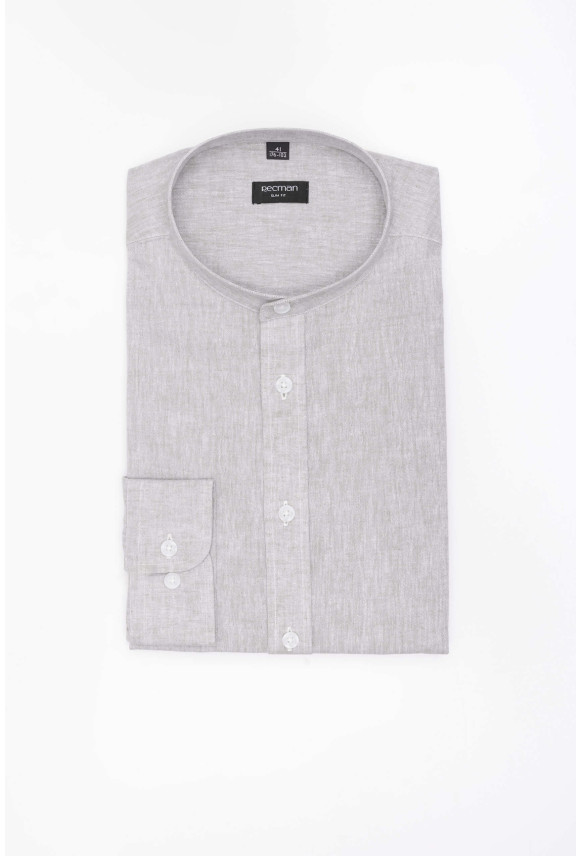 KOSZULA FORMENTO 3287D DŁUGI RĘKAW SLIM FIT ZIELONA Z LNEM