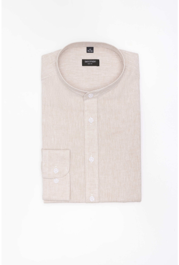 KOSZULA FORMENTO 3289D DŁUGI RĘKAW SLIM FIT BEŻOWA Z LNEM