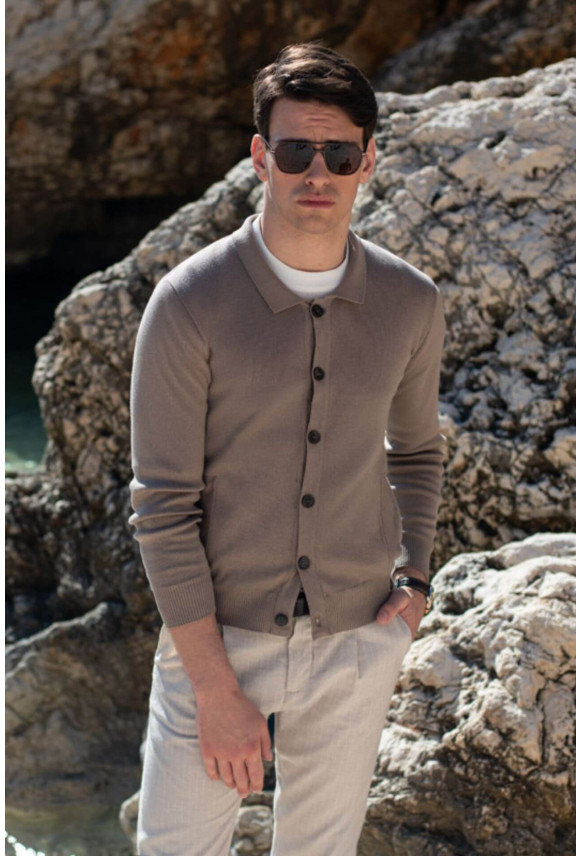 SWETER CELORIO ROZPINANY BEŻOWY Z BAWEŁNĄ