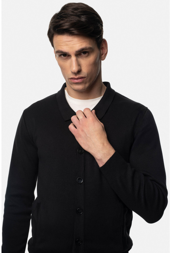 SWETER CELORIO ROZPINANY CZARNY Z BAWEŁNĄ