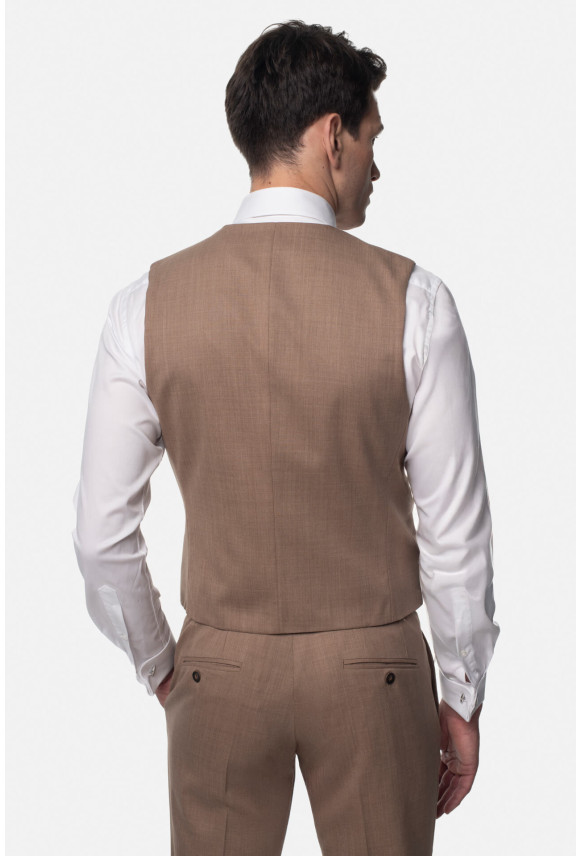 KAMIZELKA SOLARES SLIM FIT BEŻOWA DWURZĘDOWA Z WEŁNĄ