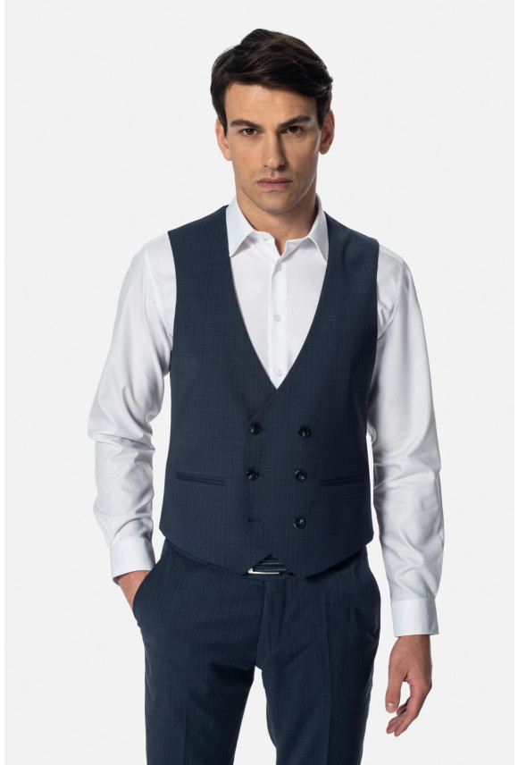 KAMIZELKA ARBON SLIM FIT GRANATOWA DWURZĘDOWA Z WEŁNĄ