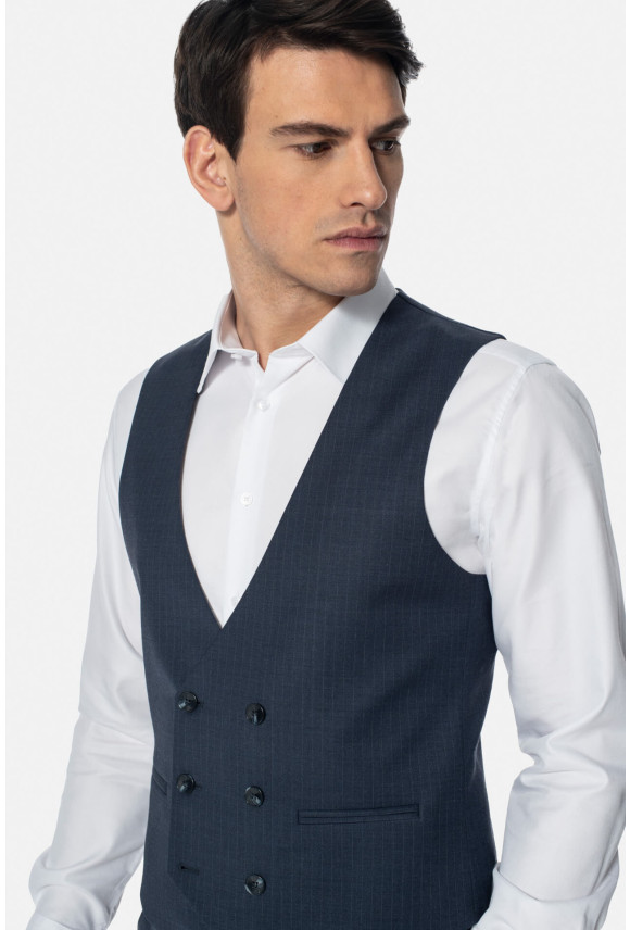 KAMIZELKA ARBON SLIM FIT GRANATOWA DWURZĘDOWA Z WEŁNĄ
