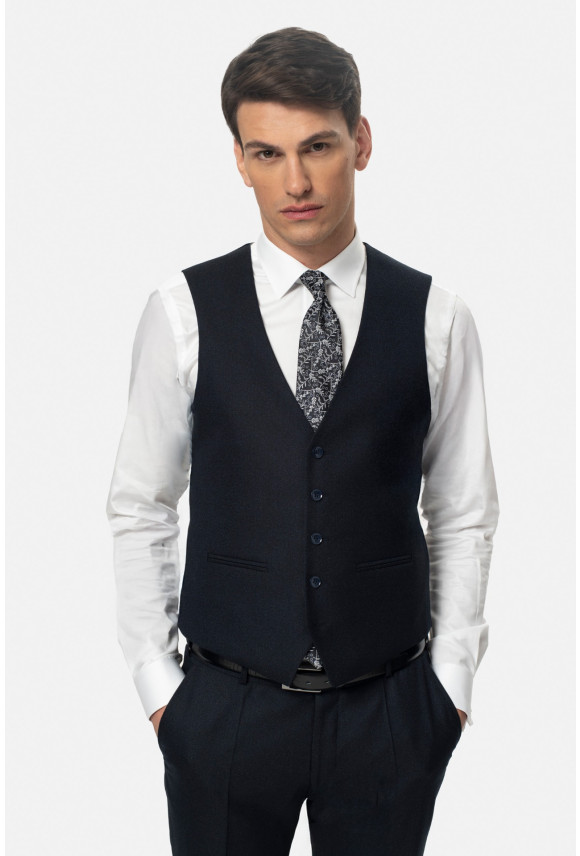 KAMIZELKA HESWIN SLIM FIT GRANATOWA JEDNORZĘDOWA Z WEŁNY KAMIZELKA HESWIN SLIM FIT GRANATOWA JEDNORZĘDOWA Z WEŁNY