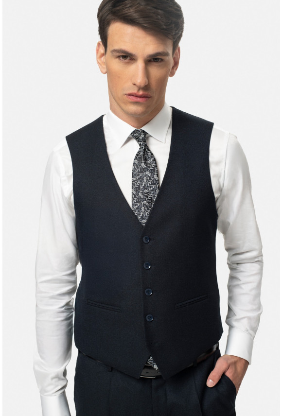 KAMIZELKA HESWIN SLIM FIT GRANATOWA JEDNORZĘDOWA Z WEŁNY KAMIZELKA HESWIN SLIM FIT GRANATOWA JEDNORZĘDOWA Z WEŁNY