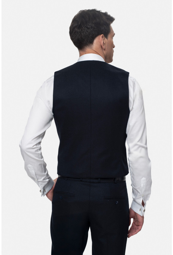 KAMIZELKA HESWIN SLIM FIT GRANATOWA JEDNORZĘDOWA Z WEŁNY KAMIZELKA HESWIN SLIM FIT GRANATOWA JEDNORZĘDOWA Z WEŁNY