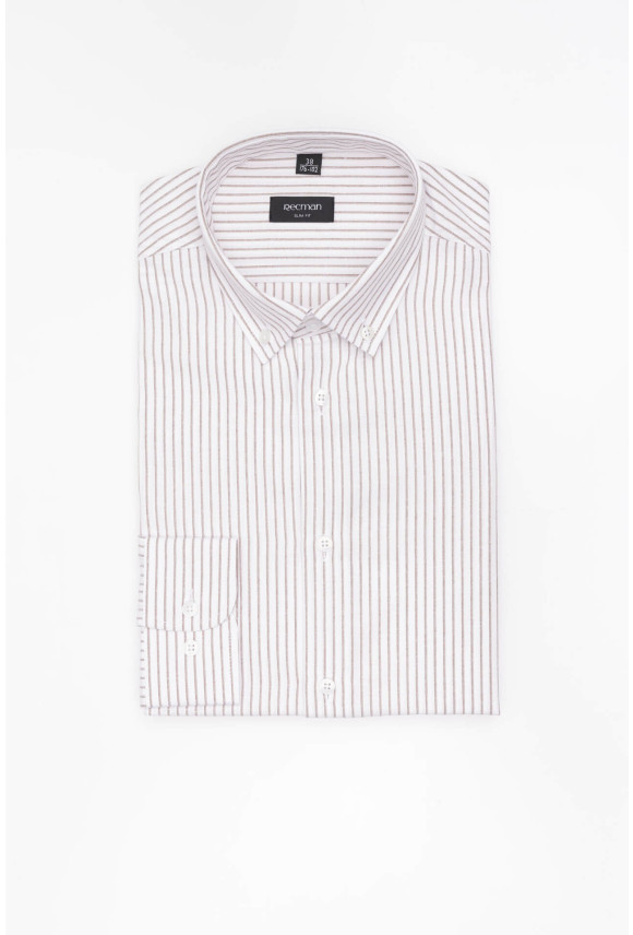 KOSZULA COFINO 3293T DŁUGI RĘKAW SLIM FIT BEŻOWA Z BAWEŁNĄ