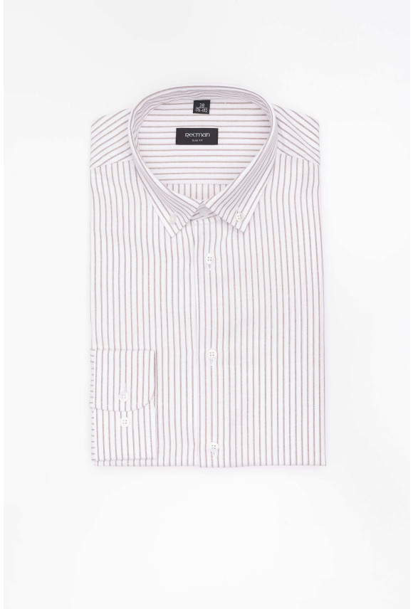 KOSZULA COFINO 3293T DŁUGI RĘKAW SLIM FIT BEŻOWA Z BAWEŁNĄ