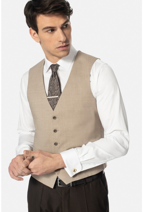 KAMIZELKA SOLURA SLIM FIT BEŻOWA JEDNORZĘDOWA