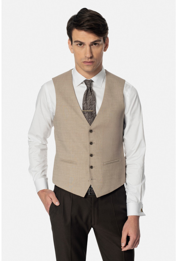 KAMIZELKA SOLURA SLIM FIT BEŻOWA JEDNORZĘDOWA