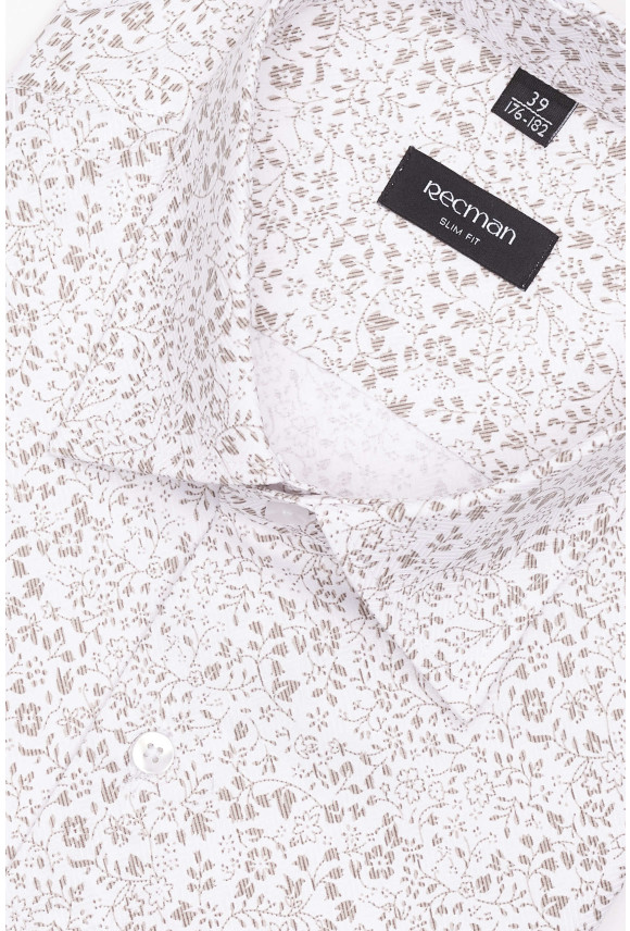 KOSZULA CORSINI 3296E DŁUGI RĘKAW SLIM FIT BEŻOWA Z BAWEŁNĄ