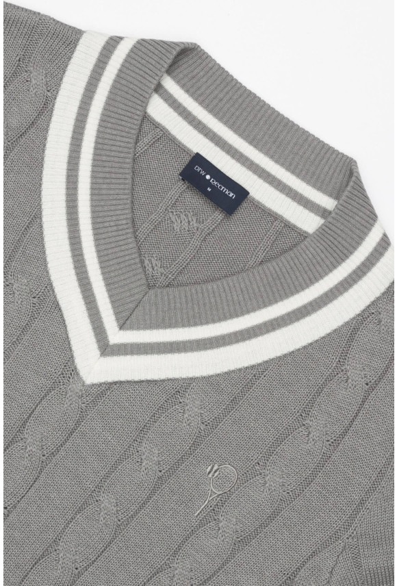 SWETER TENNIS CLUB 108 Z DEKOLTEM TYPU SEREK SZARY Z BAWEŁNĄ