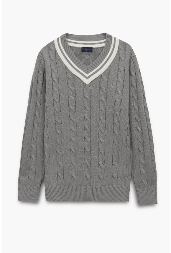 SWETER TENNIS CLUB 108 Z DEKOLTEM TYPU SEREK SZARY Z BAWEŁNĄ