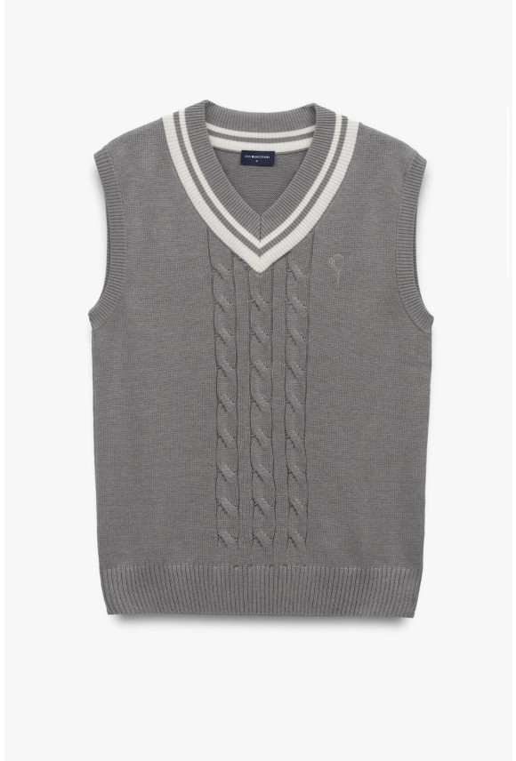 SWETER TENNIS CLUB 109 Z DEKOLTEM TYPU SEREK SZARY Z BAWEŁNĄ
