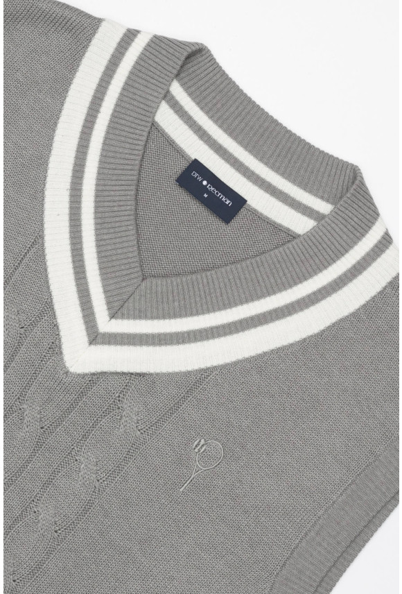 SWETER TENNIS CLUB 109 Z DEKOLTEM TYPU SEREK SZARY Z BAWEŁNĄ