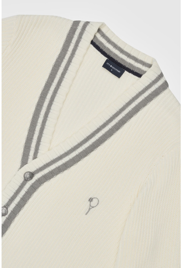 SWETER TENNIS CLUB 110 ROZPINANY ECRU Z BAWEŁNĄ