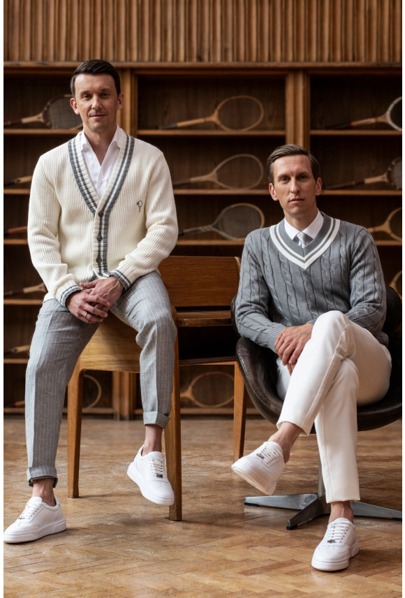 SWETER TENNIS CLUB 110 ROZPINANY ECRU Z BAWEŁNĄ