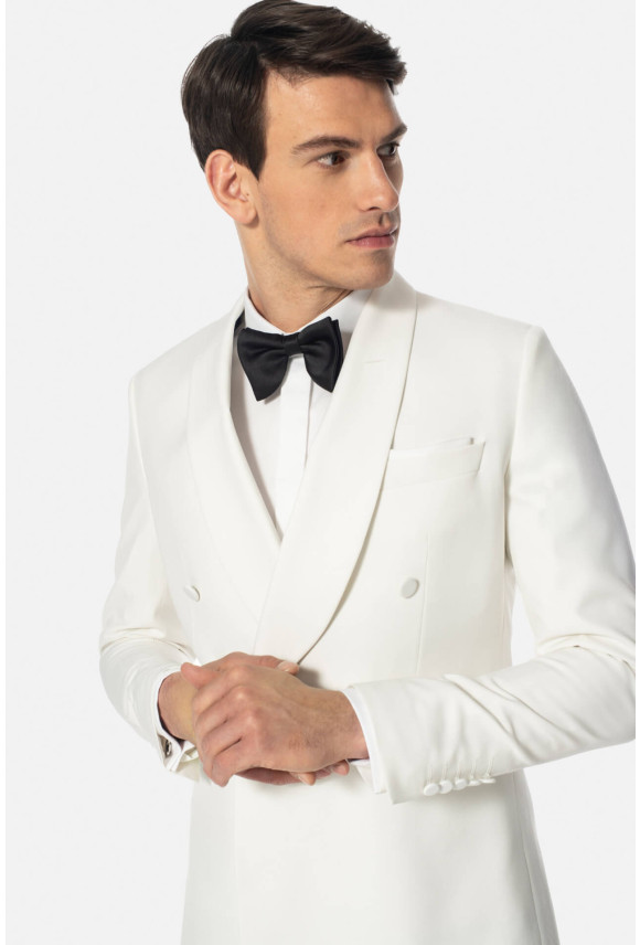 MARYNARKA WINKEL ECRU SLIM FIT DWURZĘDOWA Z WEŁNĄ
