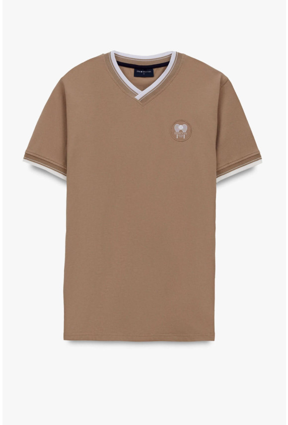T SHIRT TENNIS CLUB 115 BEŻOWY Z BAWEŁNY TYPU PIKA
