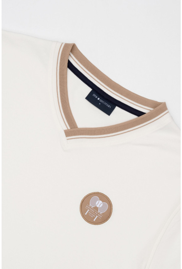 T SHIRT TENNIS CLUB 115 ECRU Z BAWEŁNY TYPU PIKA