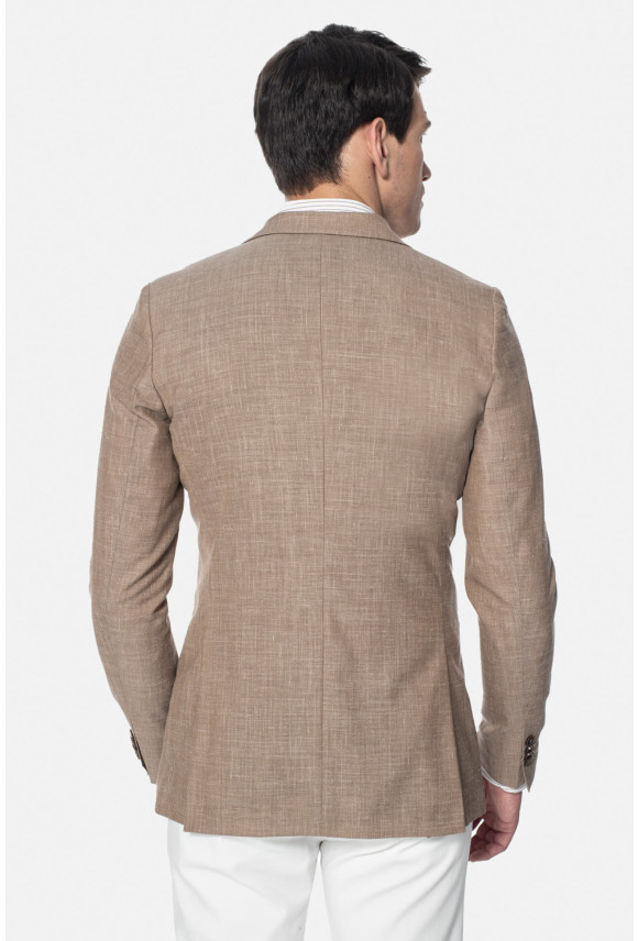 MARYNARKA ALAMO BEŻOWA SLIM FIT DWURZĘDOWA Z LNEM