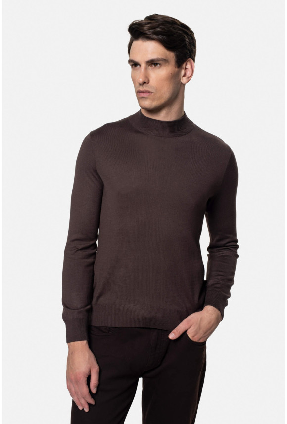 SWETER GIUNTI PÓŁGOLF BRĄZOWY 0002 Z WISKOZY