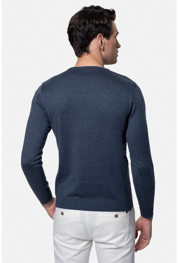 SWETER VARLIN Z DEKOLTEM TYPU SEREK NIEBIESKI 0001 Z BAWEŁNĄ
