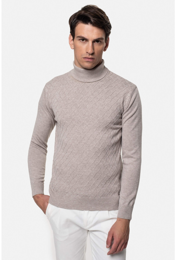 SWETER RODENAS GOLF BEŻOWY Z BAWEŁNĄ