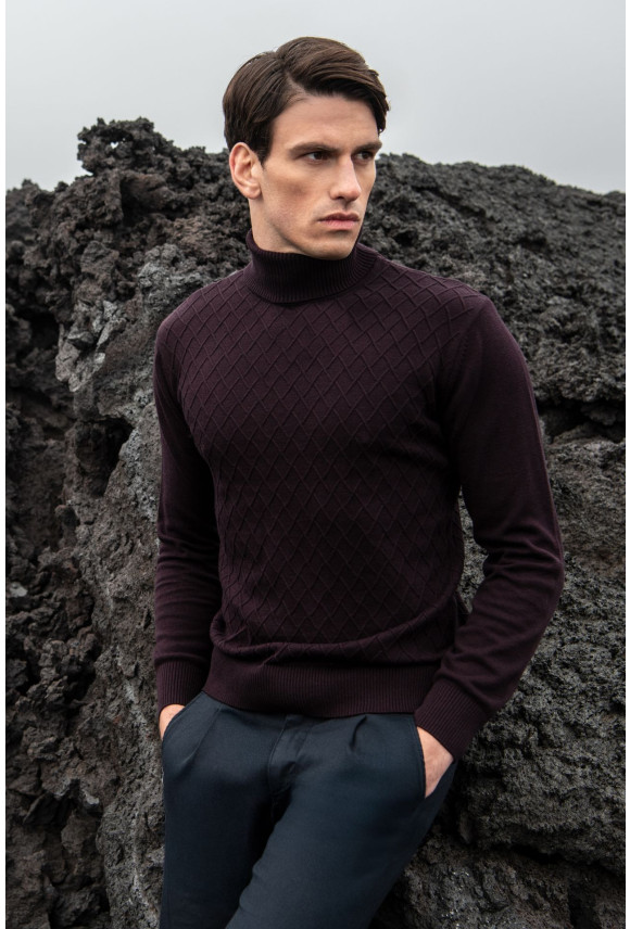 SWETER RODENAS GOLF FIOLETOWY Z BAWEŁNĄ