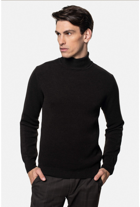 SWETER NARO GOLF BRĄZOWY Z BAWEŁNĄ