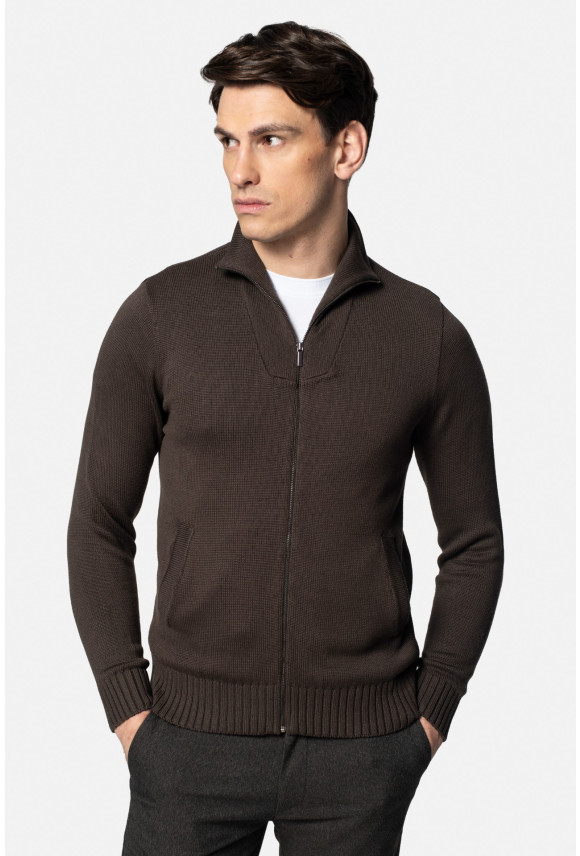 SWETER ALTER ROZPINANY BRĄZOWY Z BAWEŁNĄ