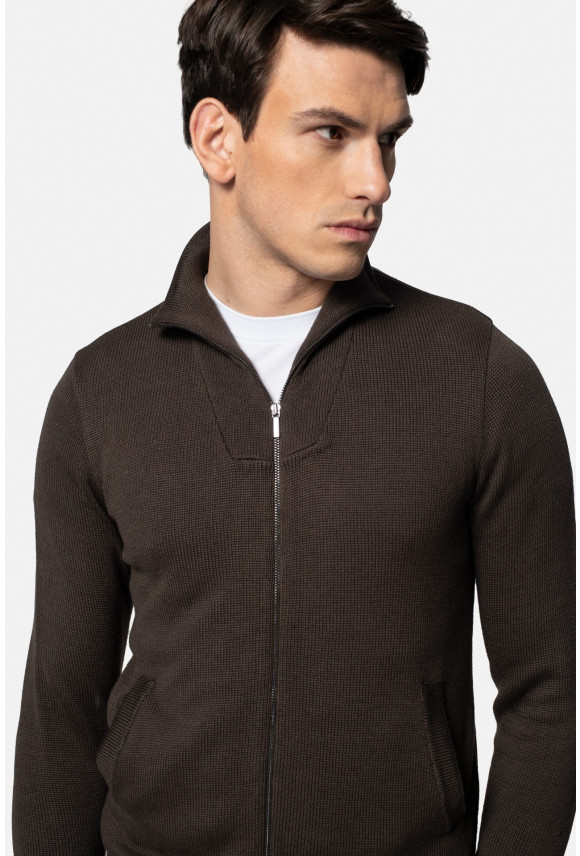 SWETER ALTER ROZPINANY BRĄZOWY Z BAWEŁNĄ
