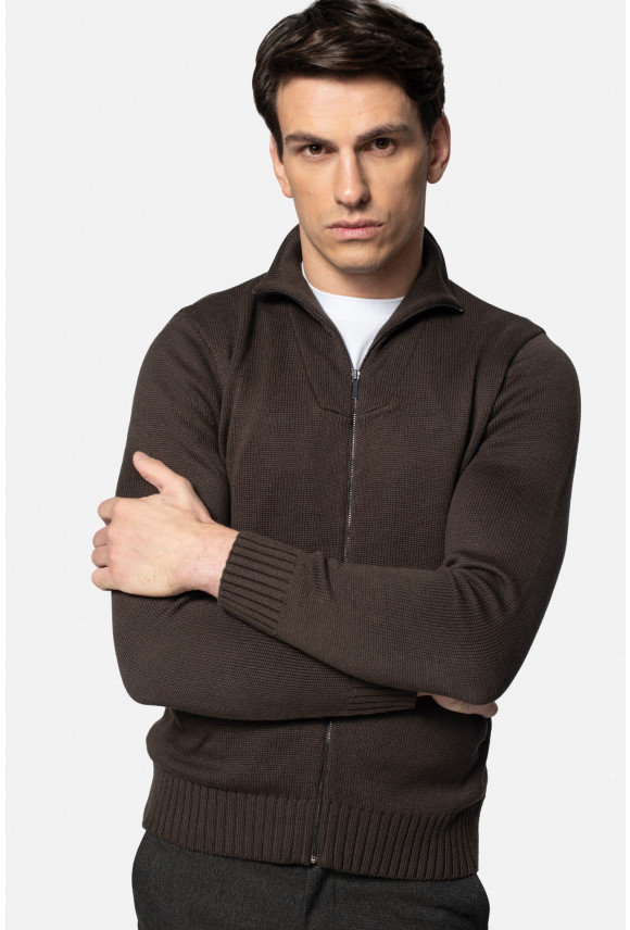 SWETER ALTER ROZPINANY BRĄZOWY Z BAWEŁNĄ
