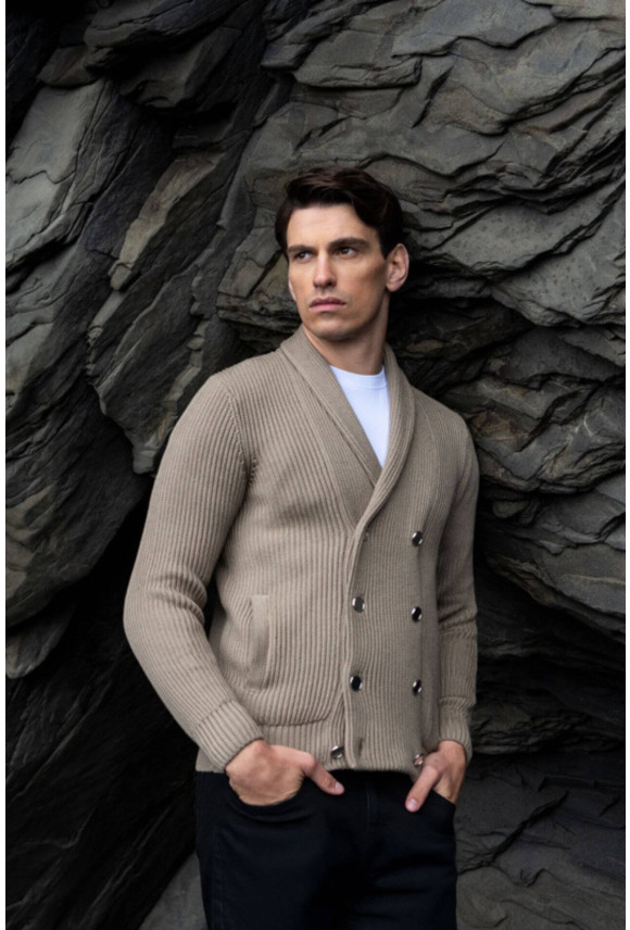 SWETER CAVITE ROZPINANY BEŻOWY Z WEŁNĄ