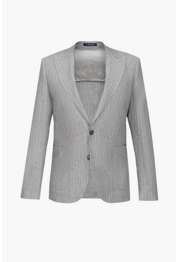 MARYNARKA TENNIS CLUB 101 SZARA SLIM FIT JEDNORZĘDOWA Z LNU