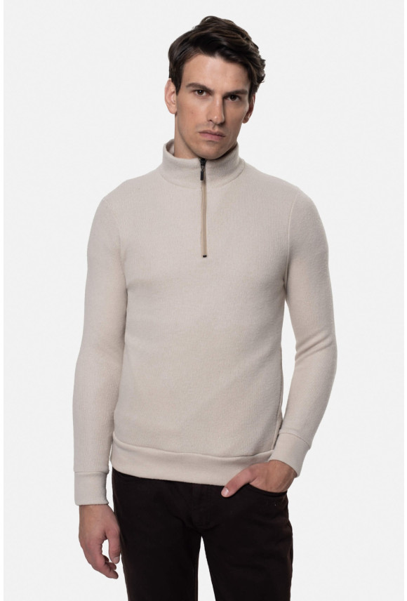 BLUZA LUDRES TROYER/TYPU TROYER BEŻOWA Z WEŁNĄ
