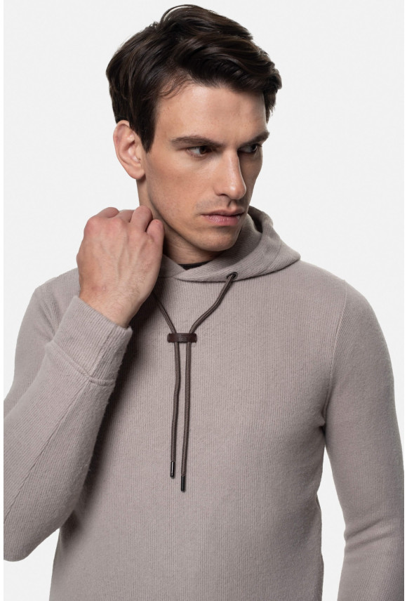 BLUZA LALIN Z OKRĄGŁYM DEKOLTEM BEŻOWA Z WEŁNĄ