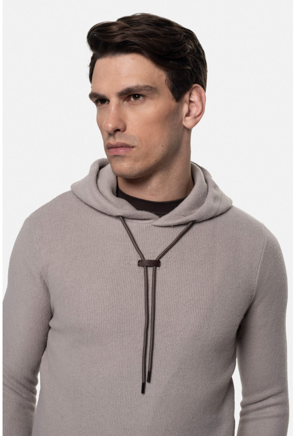 BLUZA LALIN Z OKRĄGŁYM DEKOLTEM BEŻOWA Z WEŁNĄ