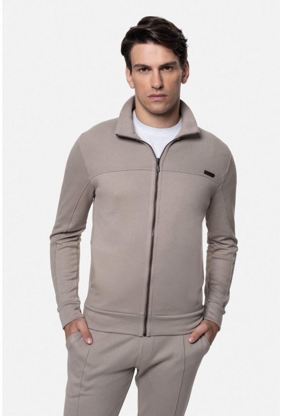 BLUZA URBANO ROZPINANY BEŻOWA Z BAWEŁNĄ