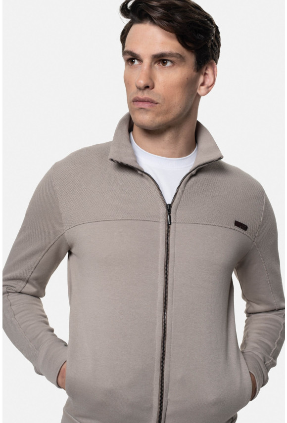 BLUZA URBANO ROZPINANY BEŻOWA Z BAWEŁNĄ