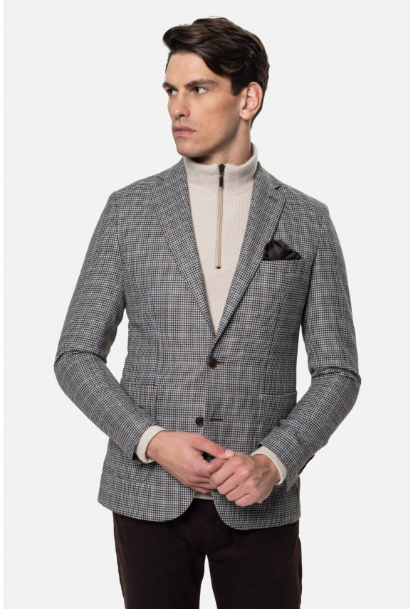 MARYNARKA BENKEN SZARA SLIM FIT JEDNORZĘDOWA Z WEŁNĄ