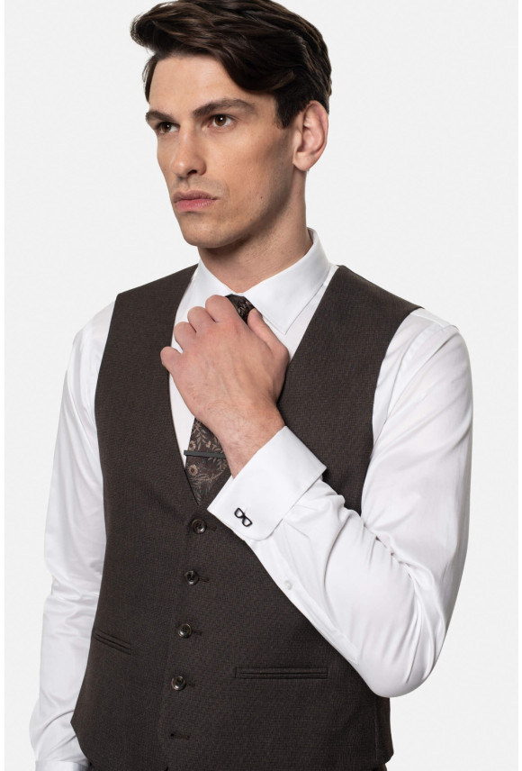 KAMIZELKA AMANDI SLIM FIT BRĄZOWA JEDNORZĘDOWA