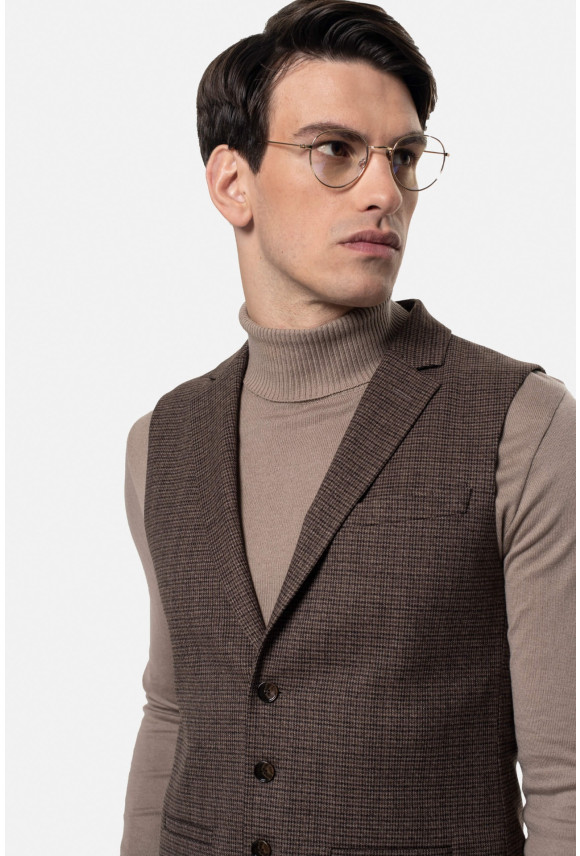KAMIZELKA PERSANO SLIM FIT BRĄZOWA JEDNORZĘDOWA