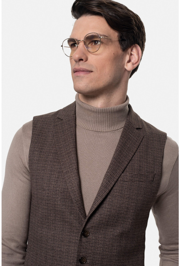 KAMIZELKA PERSANO SLIM FIT BRĄZOWA JEDNORZĘDOWA