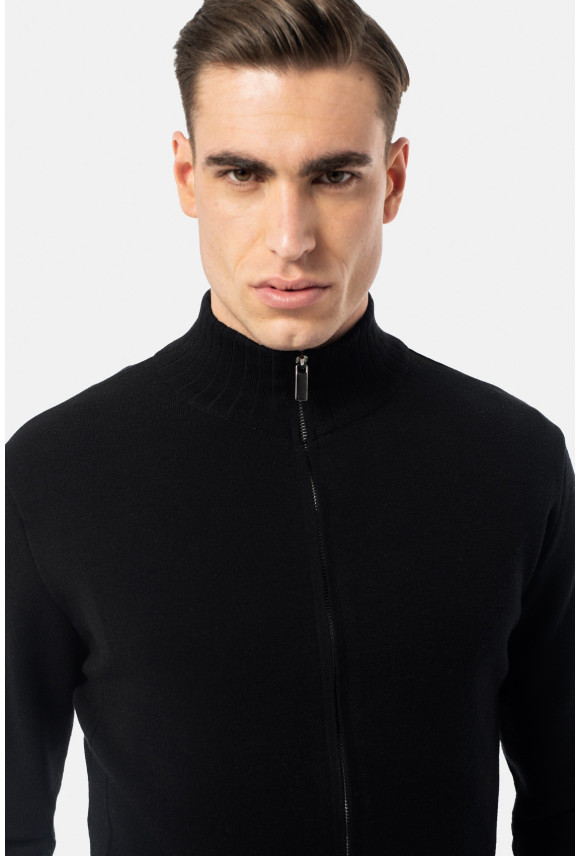SWETER ENCOLE ROZPINANY CZARNY Z WISKOZĄ