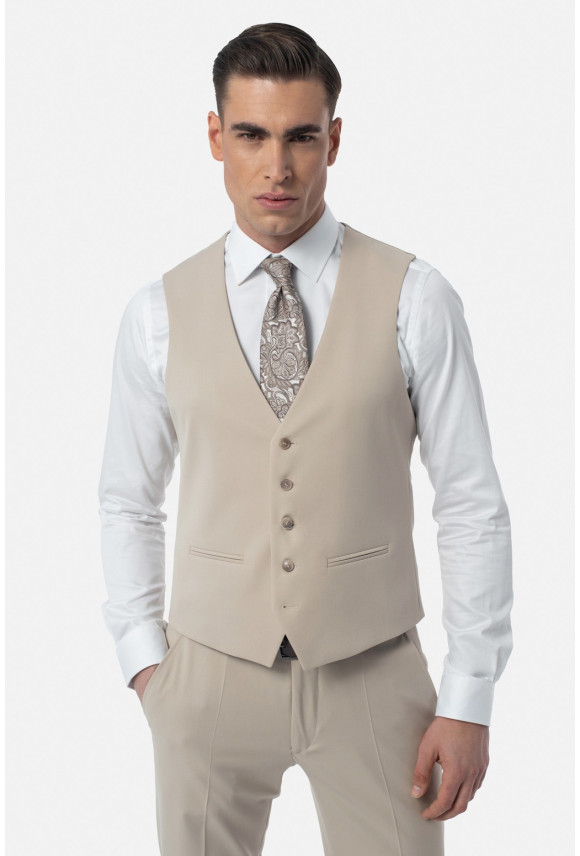 KAMIZELKA MARINELLA SLIM FIT BEŻOWA JEDNORZĘDOWA