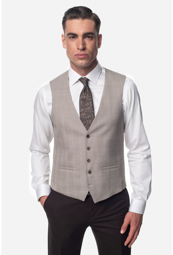 KAMIZELKA ORCERA SLIM FIT BEŻOWA JEDNORZĘDOWA Z WEŁNĄ