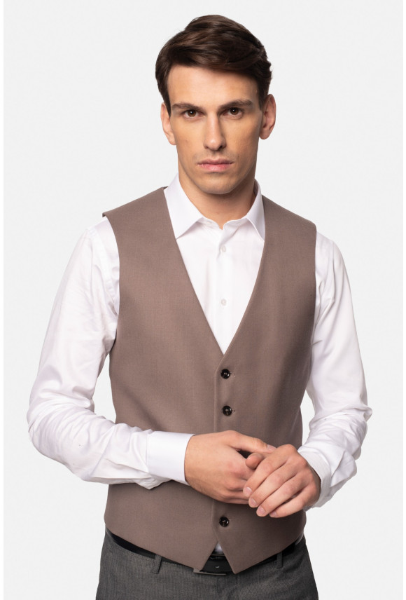 KAMIZELKA MOLINOS SLIM FIT BRĄZOWA JEDNORZĘDOWA Z WEŁNĄ